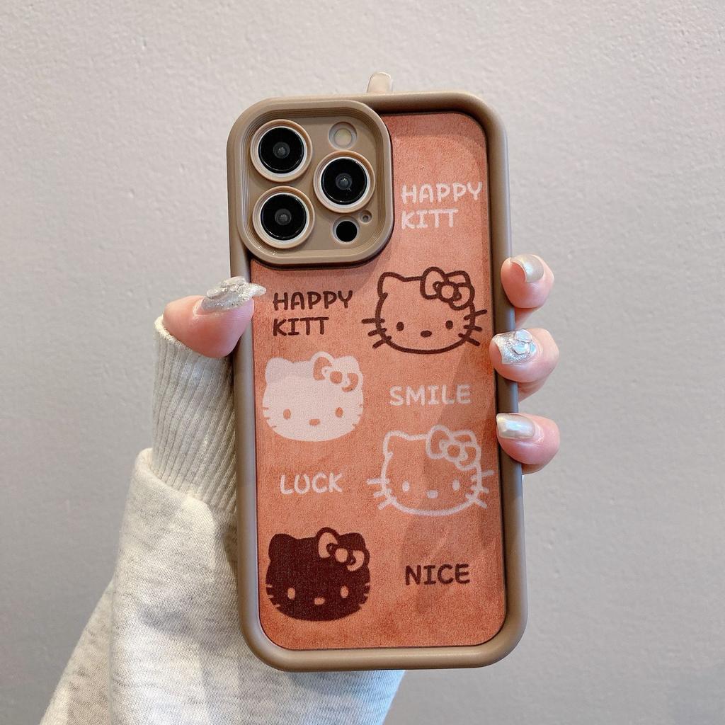 Cute Brown High Bamboo Suitable for Apple 16PRO Cartoon Mobile Phone Case Iphone15 Doll Lanyard KT Cat Anti Fall