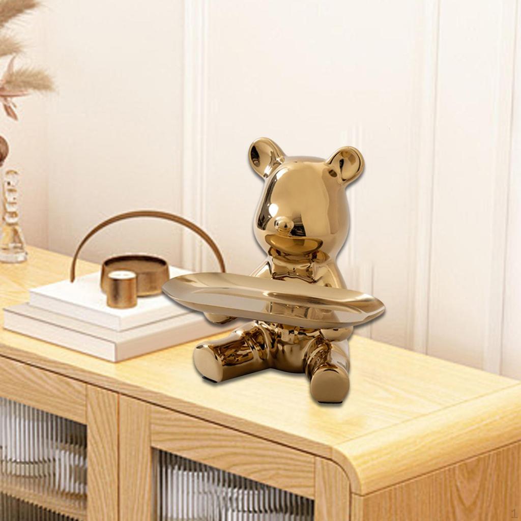 Bear Statue Piggy Bank Modern Sculpture for Holidays Desktop Home Silver