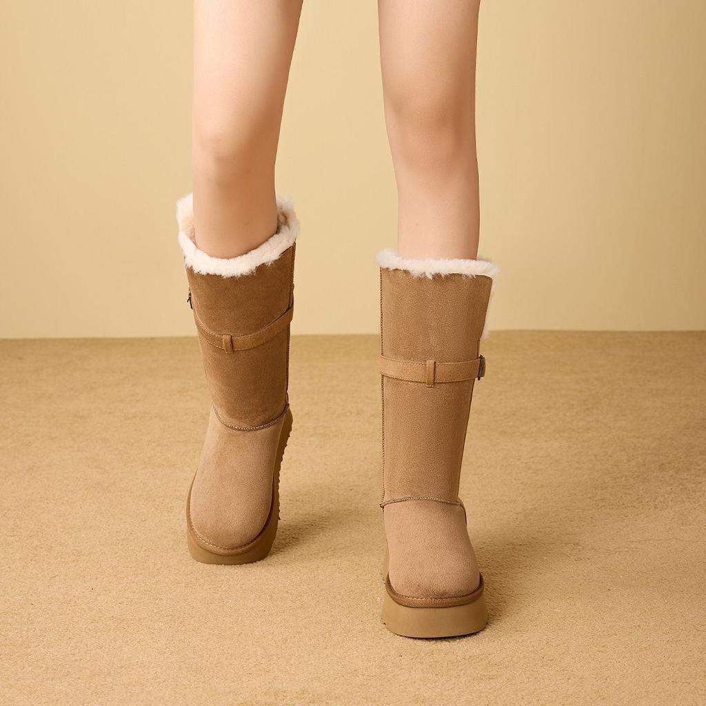 Fleece and thicker fashionable versatile warm snow boots women's 2025 new winter thick-soled long tube women's medium tube boots