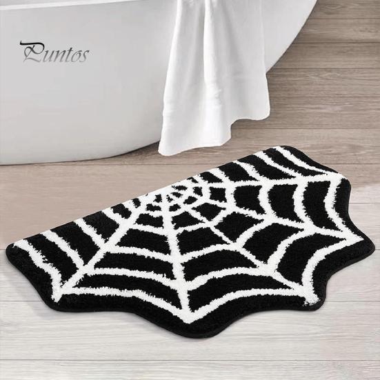 Durable Fade-resistant Rug Halloween Bathroom Rug, Spider Web Bath Mat, Gothic Pumpkin Lantern High-definition Printed Carpet Non-Slip Area for Front