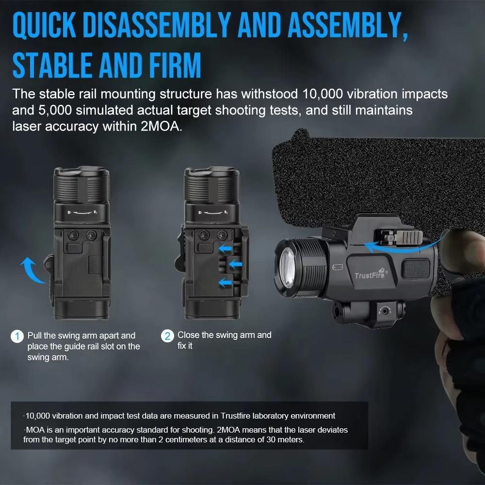 Trustfire Pistol LED Flashlight 1050Lumen 2 In 1 Quick Release Rechargeable Tactical Torch for Glock Outdoor Hunting Camping