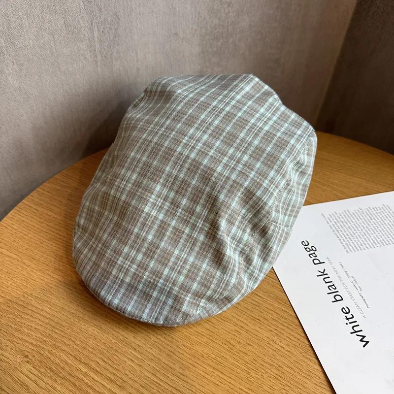 

Spring Summer Japanese Style Checkered Capsule Hat Lightweight Breathable Colorful Painter Cap Hong Kong Street Chic Unisex M 55-59cm