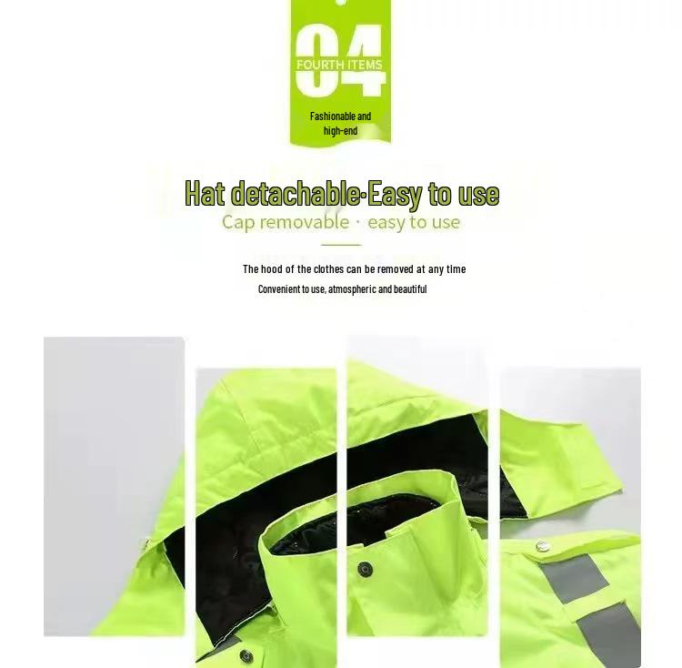 High-Speed Reflective Winter Cotton-Padded Raincoat & Pants Set for Outdoor Use