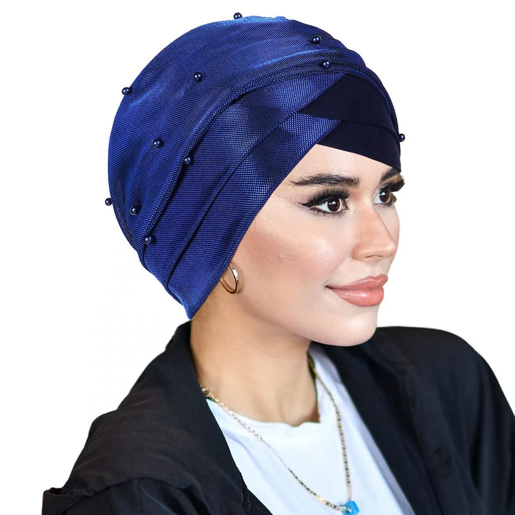 Two-tone Beaded Headscarf Hat with Shiny Sequins and Beaded Turban Hat