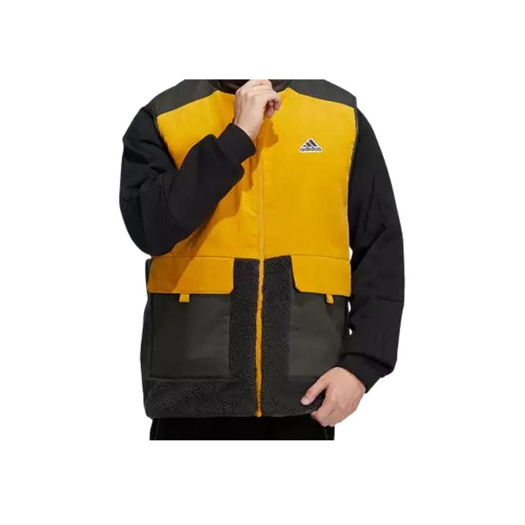 Adidas Color Block Corduroy Half High Neck Casual Warm Sleeveless Logo Vest Men Vests Yellow HG1834