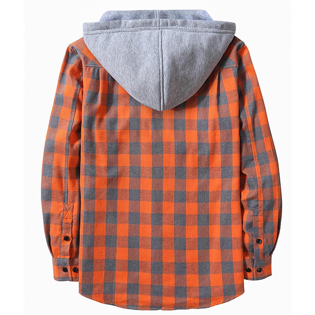 Herren-Sweatshirt mit kariertem Hemd und Kapuze, Knopf-Sweatshirt, lässiges Mode-Sweatshirt für Herren