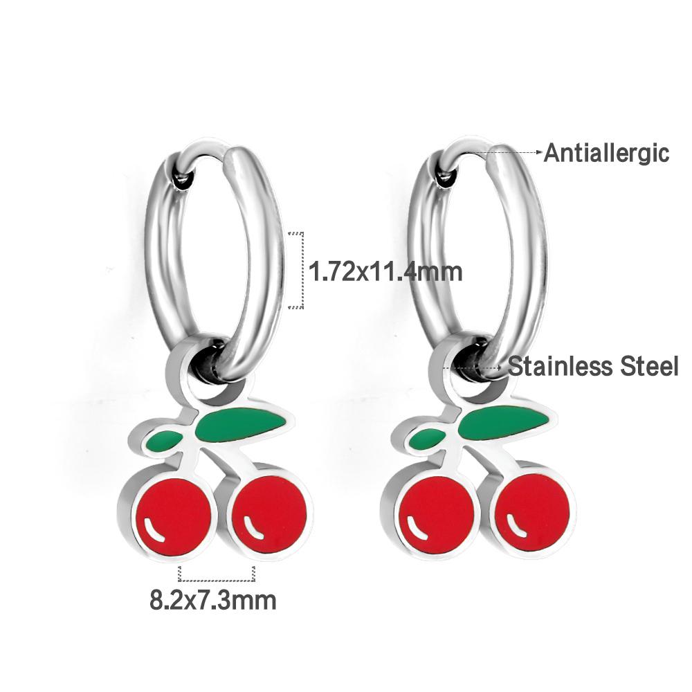 LUXUKISSKIDS Erdbeer-Anhänger Schmuck Ohrringe Süße Rote Kirsch-Tropfen Anhänger für Mädchen/Frauen Stahl Früchte Zubehör Geschenke
