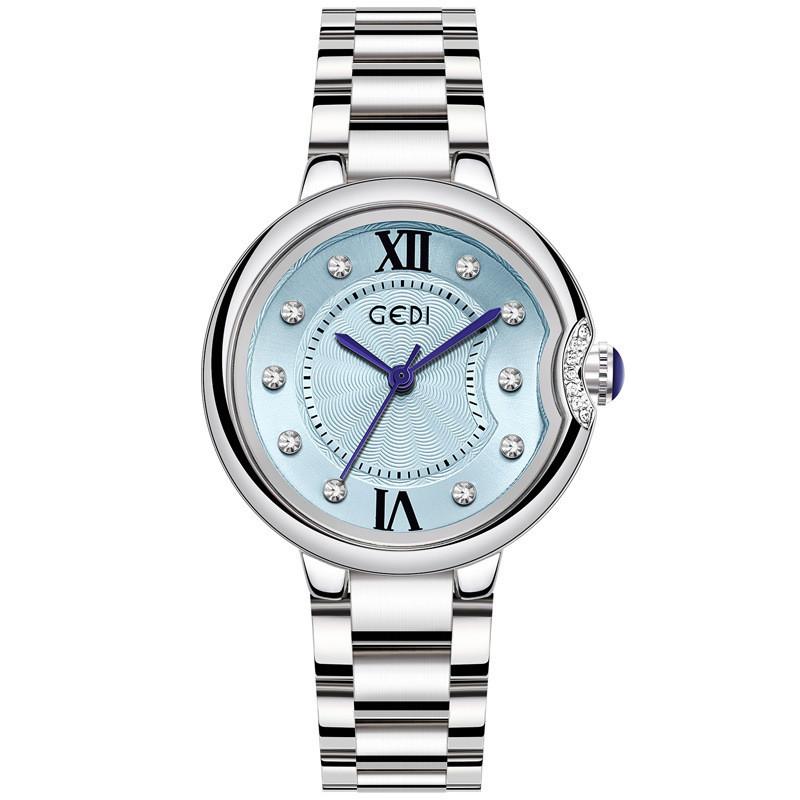 Womens Steel Band Watch With Quartz Movement For Fashionable Daily Wear LightBlue