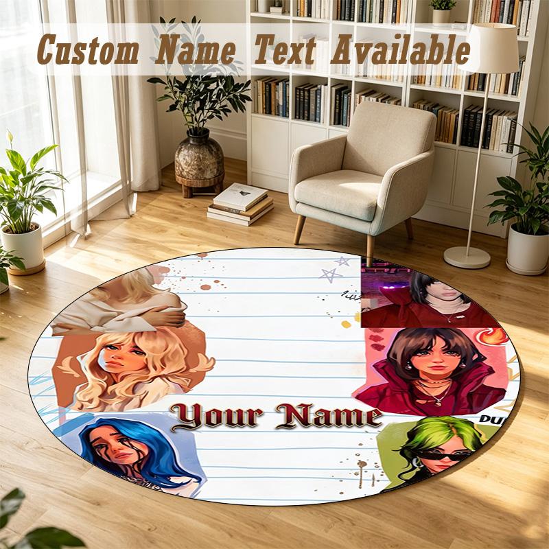 Round Rug Custom NameBillie Eilish Pattern Non Slip Carpet Home Floor Decor