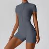 Women's Half-Zip Short Sleeve Workout Romper High Neck Bodycon Jumpsuit