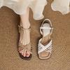 Fashion NEW Summer Women Sandals Genuine Shoes for Women Open Toe Low Heel Shoes Concise Narrow Band Modern Sandals Weave Shoes
