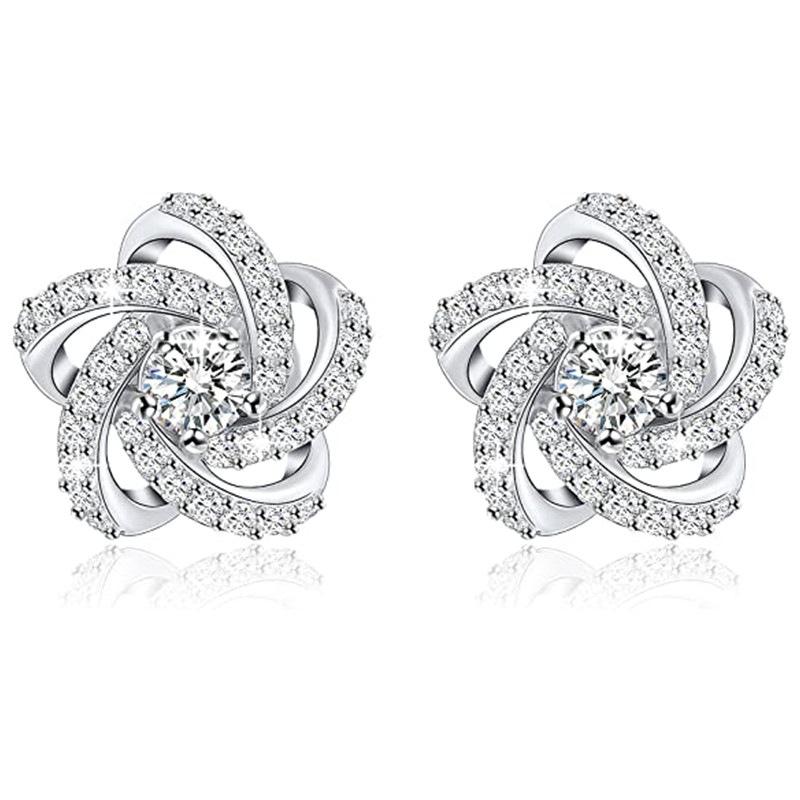 Cross Pentagram Zircon Stud Earrings Female, Flower Flower Small Fragrance Temperament Winding Earrings, Versatile Earrings