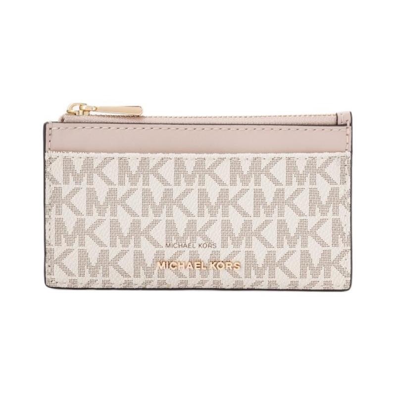 MICHAEL KORS Jet Set Logo Print Contrast Design Coated Canvas Card Holder Small Women's Pink and Beige