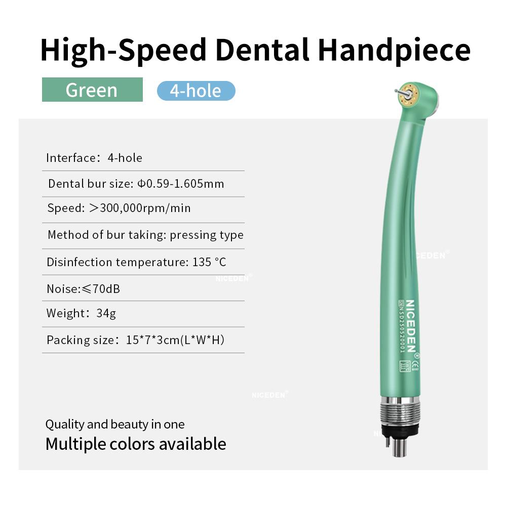 Niceden High-Speed Handpiece LED Push Button Standard Head 2/4 Holes Three Water Spray Air Oral Therapy Equipments Accessories 5 LED 5 Water Holes