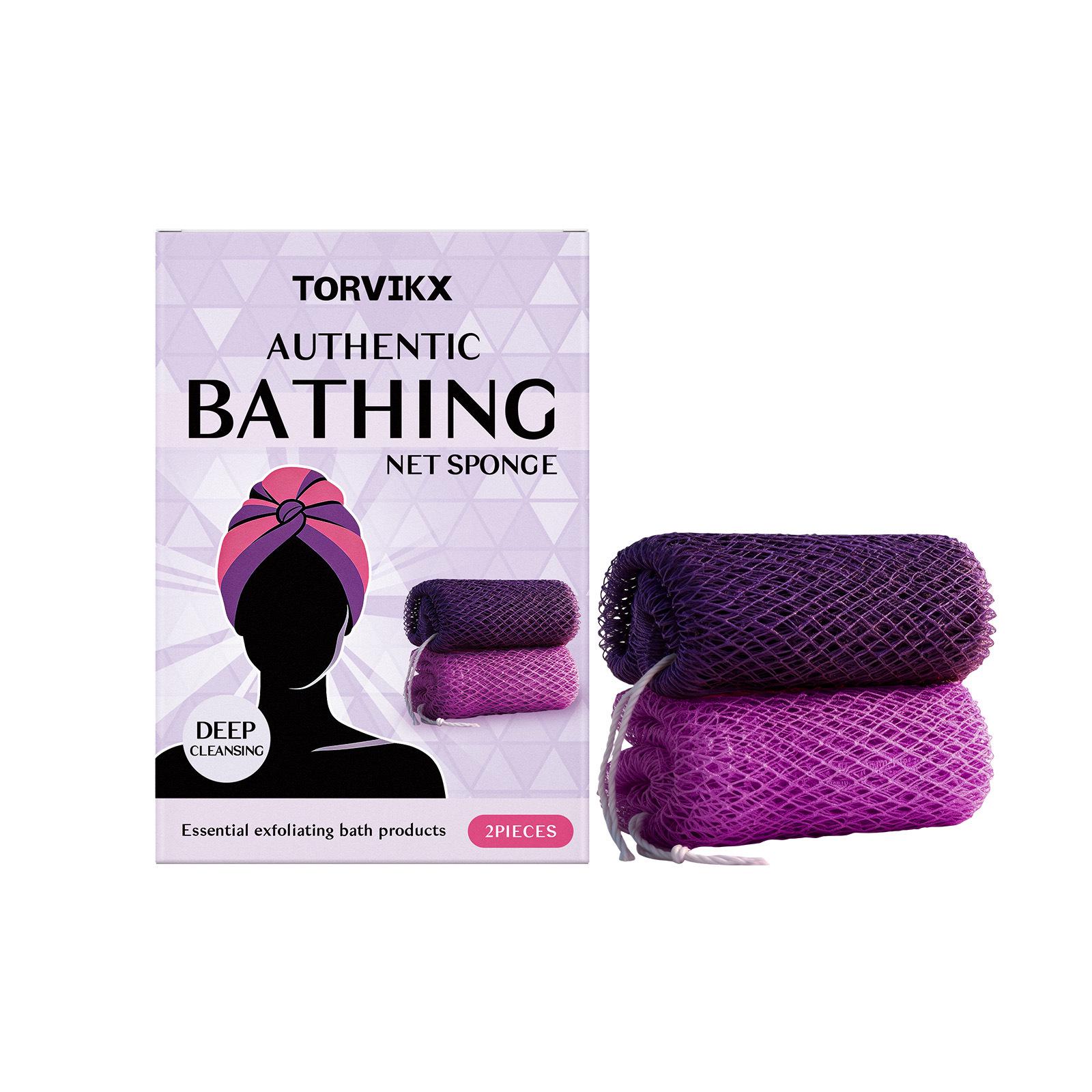 Torvikx Purple Mesh Nylon Exfoliating Bath Towel for Smooth Body Cleansing
