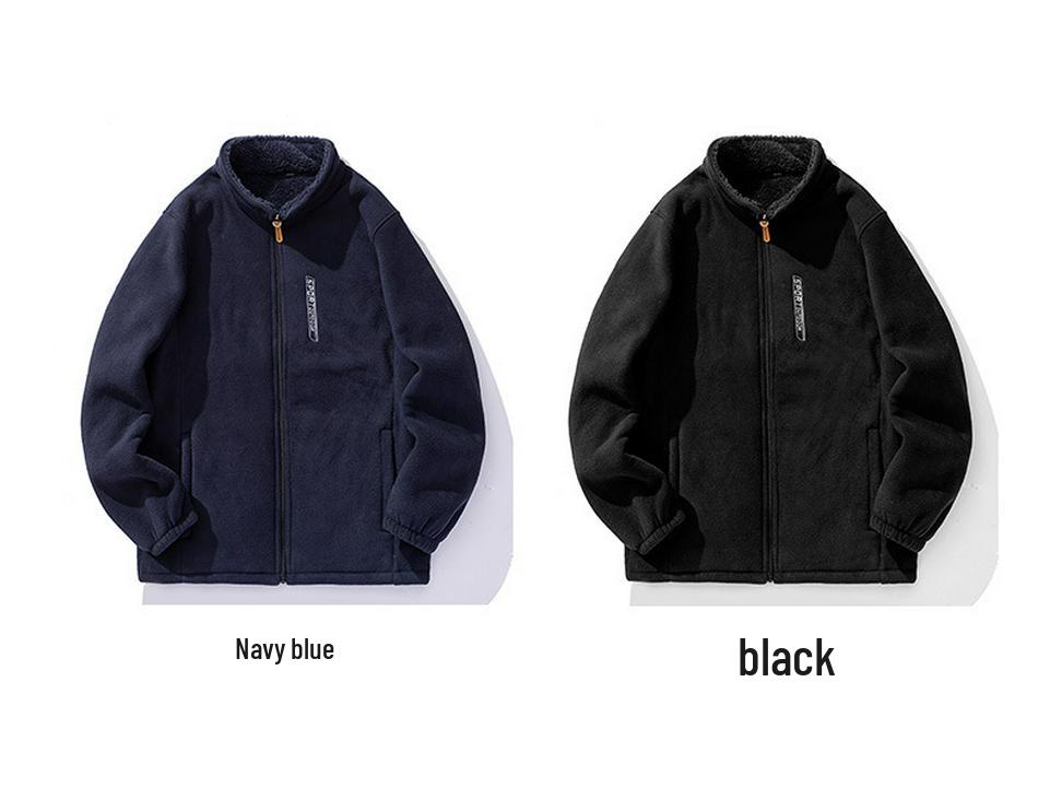 Men's Autumn Winter Stand Collar Thick Fleece-Lined Lambswool Jacket