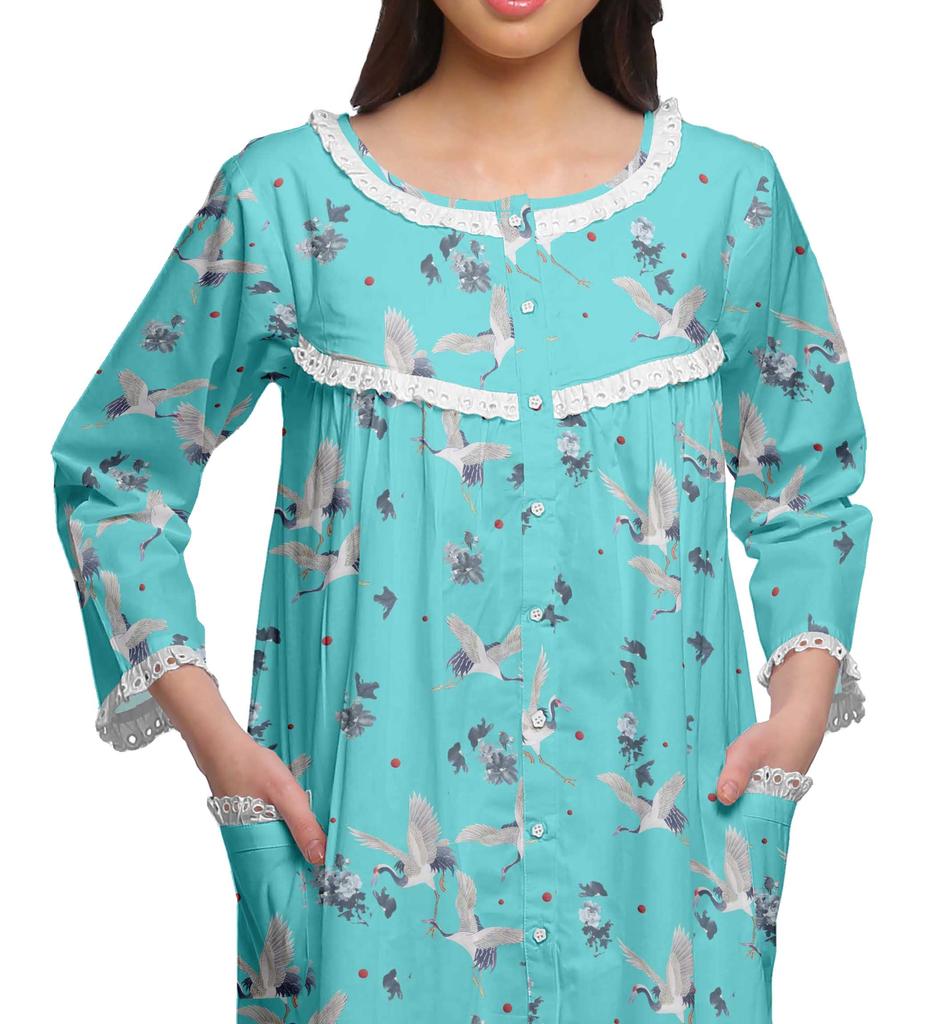 Moomaya Îmbrăcăminte de noapte din bumbac cu 3 4 mâneci imprimate pentru femei