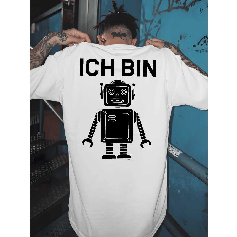 

Men s T-Shirt with German Text, Robot Graphic Back Print - Casual Gym & Basketball Shirt, Breathable Summer Loose Fit Round Neck Tee for Casual Attire 2XL белый