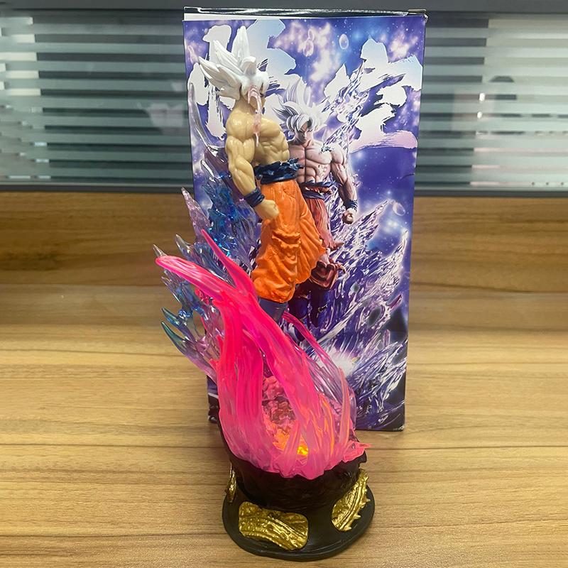 25cm Dragon Ball Son Goku Anime Figure Ultra Instinct Super Saiyan Statuette Collectible Model Toy Ornament Fans PVC for Round Sensory Compression