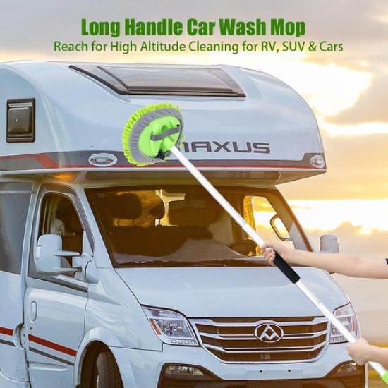 62" Car Wash Brush with Long Handle and Microfiber Car Cleaning Brush Kit Green