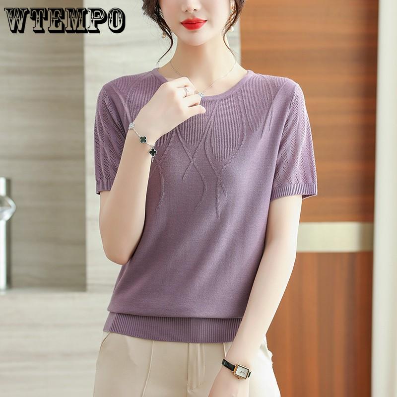 Summer Women's Knitted Shirts Short Sleeved T-shirts for Middle-aged Women Summer Clothes