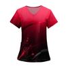 Women's Fashion Printed Short Sleeve V Neck Pattern Tops Pocket Working T-shirts