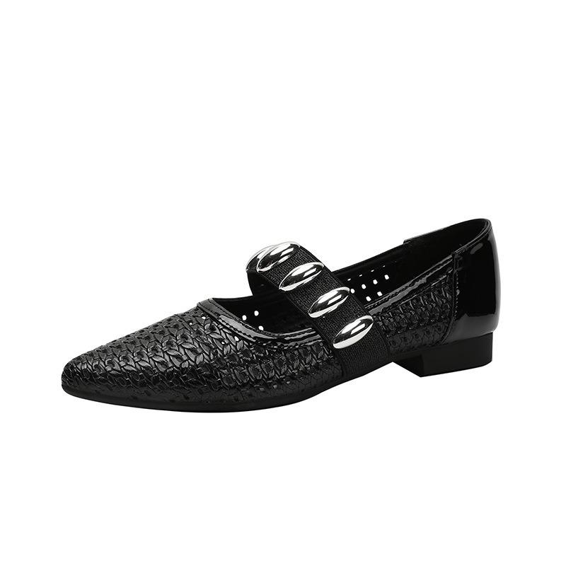 Day delivery~ Hollow knitting word belt Mary Jane shoes women's new summer breathable low heel shallow mouth single