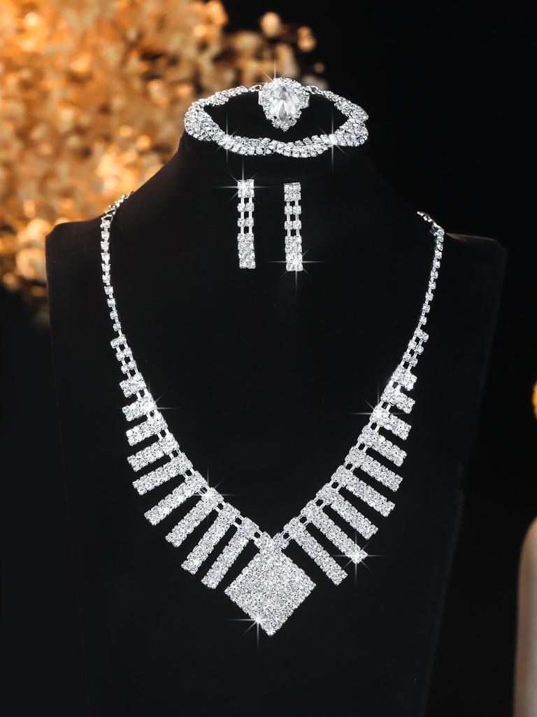 European Style Diamond-Inlaid Evening Necklace & Jewelry Set for Brides