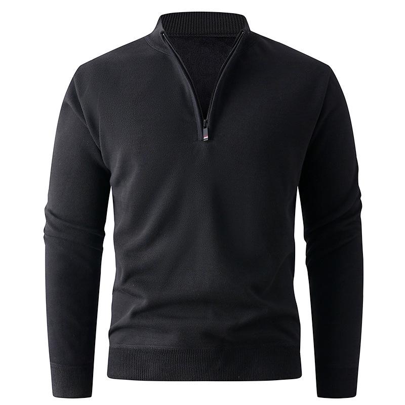 Men's Fleece-Lined Half-Zip Stand-Up Collar Knit Pullover for Autumn/Winter