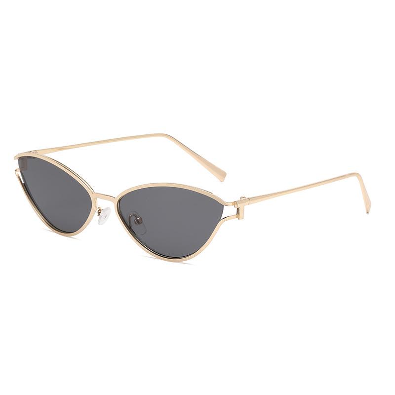 European and American style hip hop personalized sunglasses yellow metal full frame glasses hollow frame triangular cat eye women's sunglasses