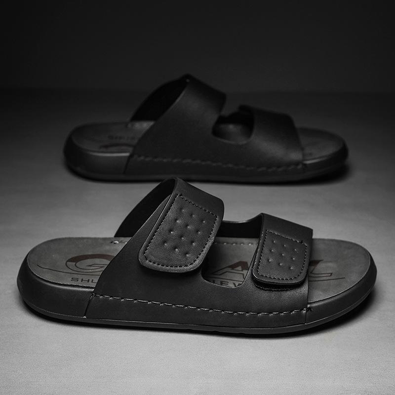 

Мужские сандалии с одной педалью, летние новые мужские нескользящие повседневные туфли двойного назначения, дышащие и удобные, классные тапочки для улицы среднего возраста 39 чёрный