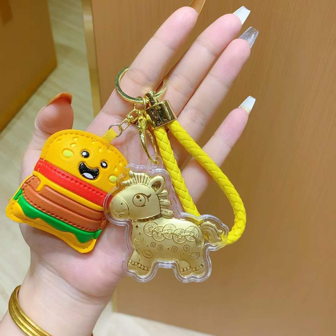 Gold-Plated Leather Horse Keychain & Phone Case Lanyard Ornaments