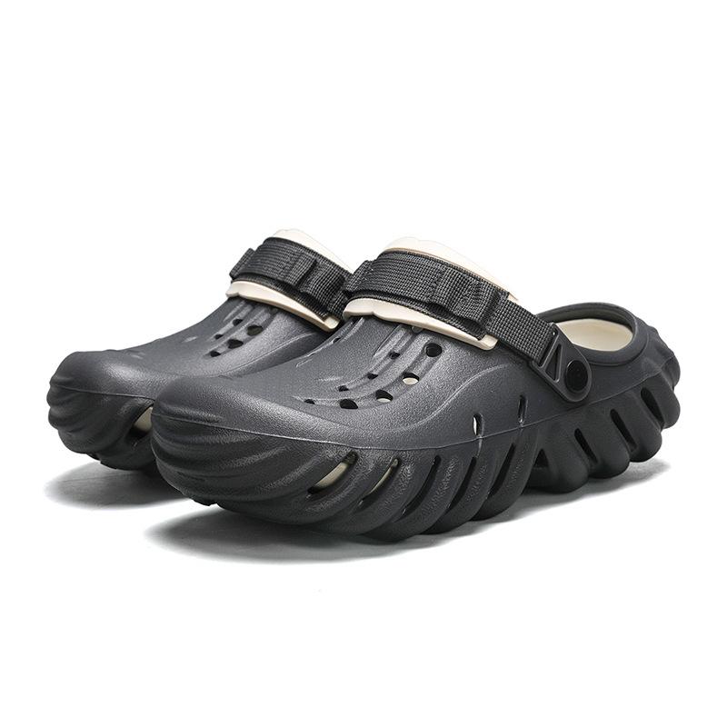 Large size men's hollowed-out breathable hole shoes trendy casual thick-soled bag head drag outdoor cool slippers 2025