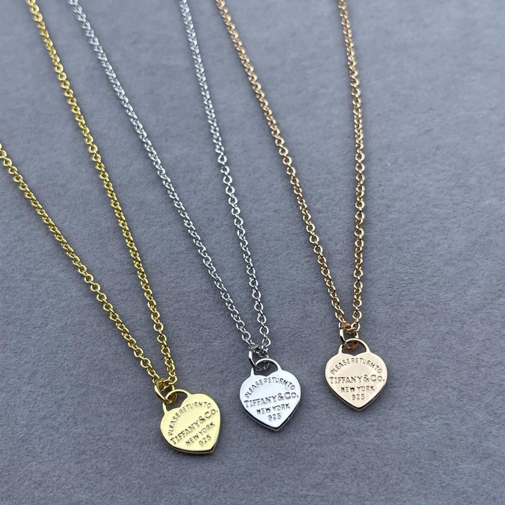 Collar con Colgante de Corazón de Plata de Ley 925 para Mujer Familia T con Diamantes y Esmalte, Cadena Clavicular Azul Clásico, Colgante para Mejor Amiga