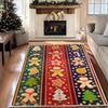 Christmas Carpet Mat Rug Red Green Blue Plaid Design with Gingerbread Man Tree Pattern Soft Floor Mat for Home Decoration