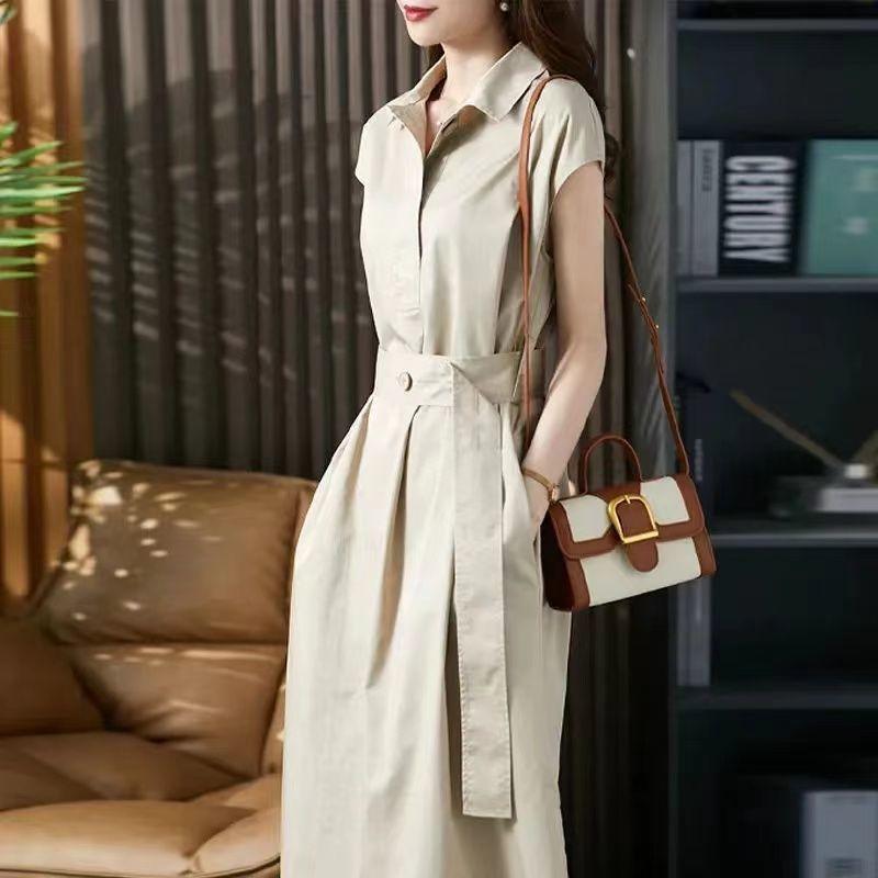 

Летнее Элегантное Платье Миди в Стиле Харадзюку, Однотонное, с Завязкой на Талии, Женское, Короткое, Простое, Темпераментное, Платья-Халаты S бежевый