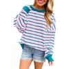 Casual Women's Striped Contrasting Long Sleeved Pullover Women's Warm Pullover
