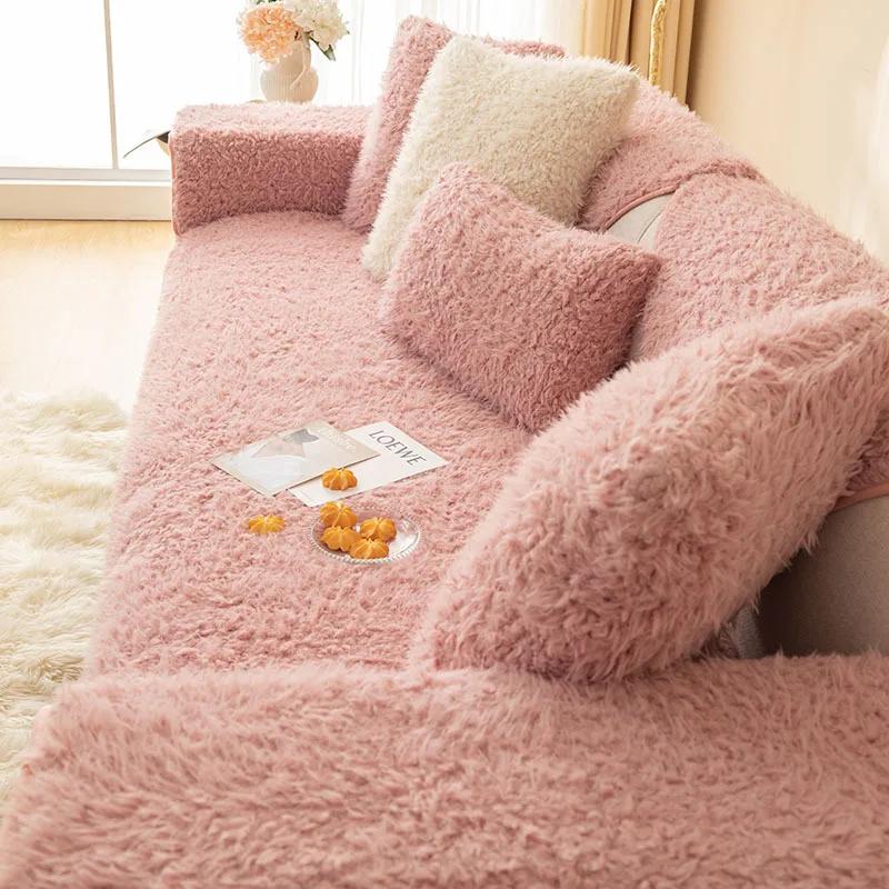 Modern Fashion Super Soft Long Plush Sofa Towel Winter Thick Anti-slip Universal Sectional Sofa Cover Quilted Velvet Couch Cover