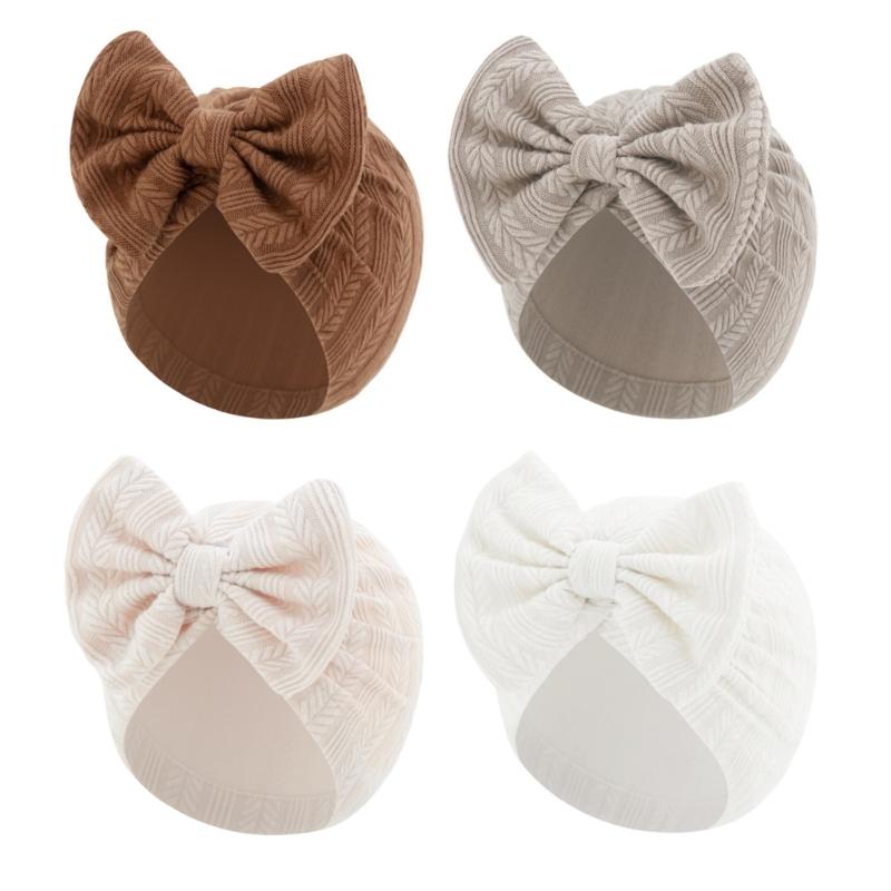 4Pcs Cotton Bonnet Hat Newborns Bowknot Turban Hat Soft Breathable Baby Fetal Hat Brimless Hospital Cap Windproof
