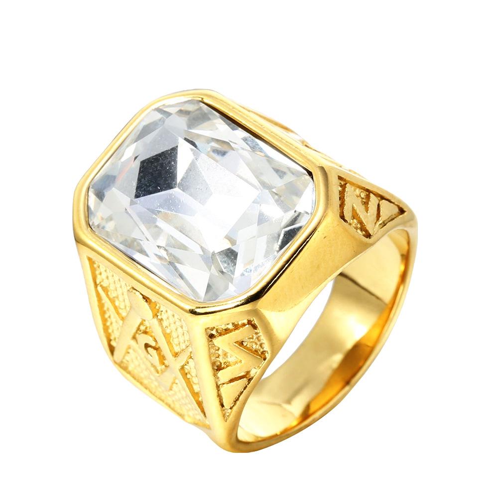 Trendy Gold Plated Titanium Ring with Colorful Gems Punk Style Stainless Steel Jewelry