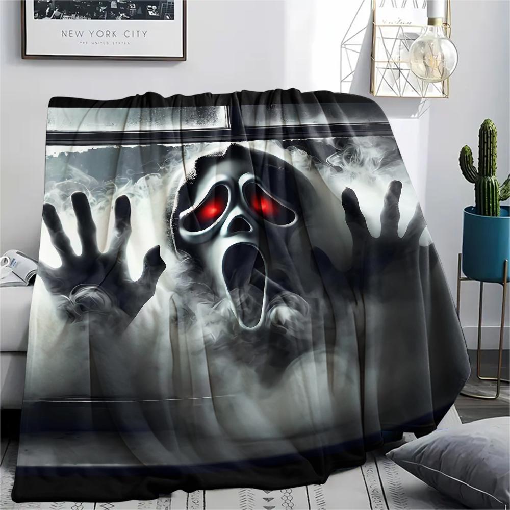 1Pc Horror Killer Print Flannel Blanket, High quality Comfortable for All Seasons, Home Decor, Warmth and Comfort, Perfect for Christmas Gifts