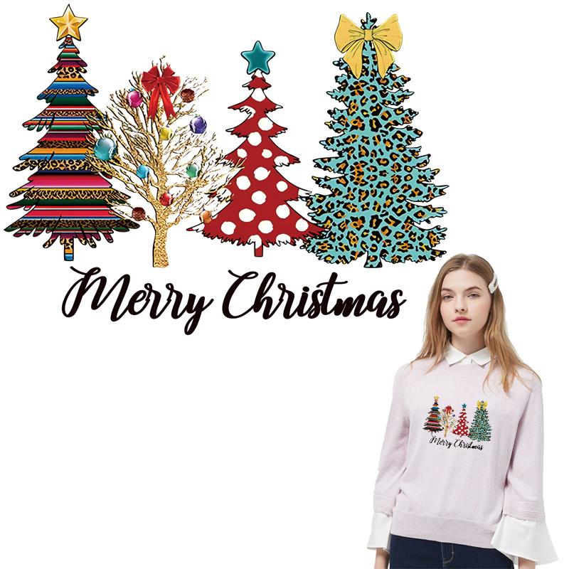 Christmas tree heat patches, holiday gifts, heat press, glue, clothing stickers, hooded sweatshirts, Diy T-shirts, clothing stickers