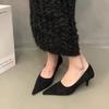 Women's Pumps Leopard Boat Shoes Pointed Toe Slip On Dress Shoes Black Faux Suede Mid Heels Stilettos Female Spring Autumn