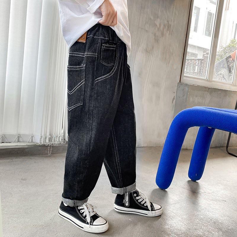 

Корейская версия весенне-осенних модных джинсов для мальчиков, детские весенние брюки, стиль вестерн, для больших детей 110 чёрный