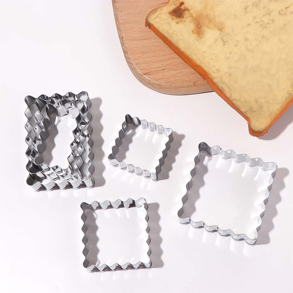 6Pcs Stainless Steel Blessing Frame Biscuit Mold Rectangle/Square Wave Lace Edge Biscuit Mold Classic Durable Cookie Cutter