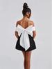 European & American Style Black & White Asymmetrical Bow Dress - Trending INS Influencer Fashion for Women