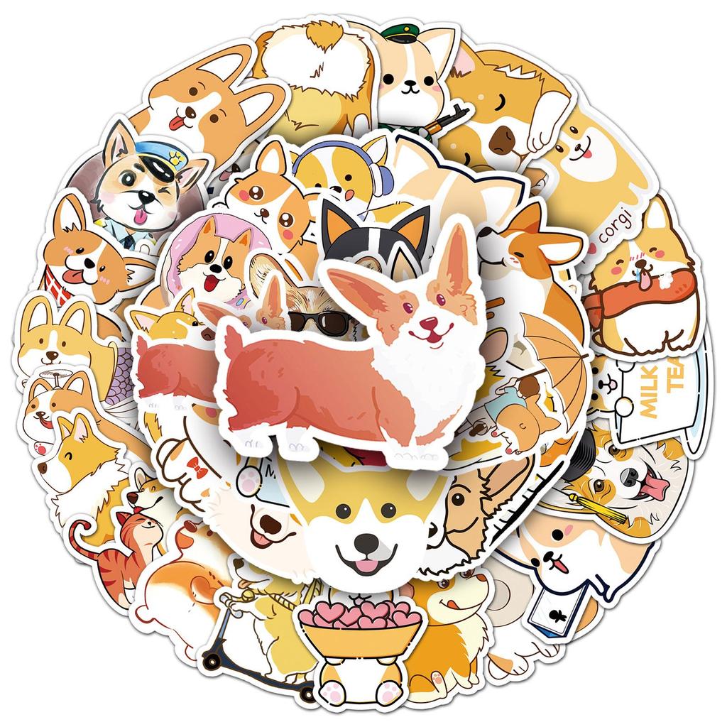 50PCS Corgi Graffiti Stickers - Cartoon Animal Waterproof Decals for DIY Phone Cases, Water Bottles, Luggage