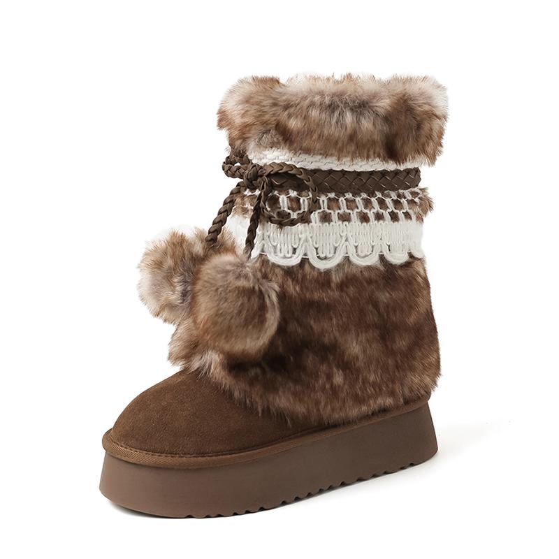 

Mao Mao snow boots women s 2025 winter new short tube thick bottom heightened piled thickened warm snow cotton 40 коричневий