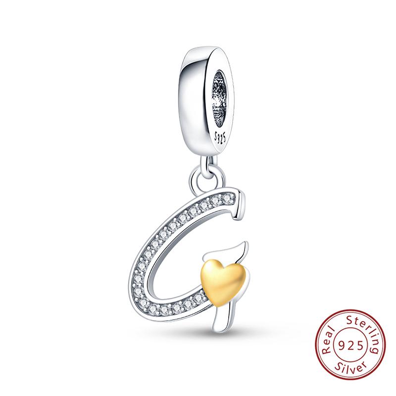 Classic Copper 26 Gold Color Heart Zircon Letter A-Z Charms Beads Fit Original Bracelets Diy Birthday Jewelry Gift