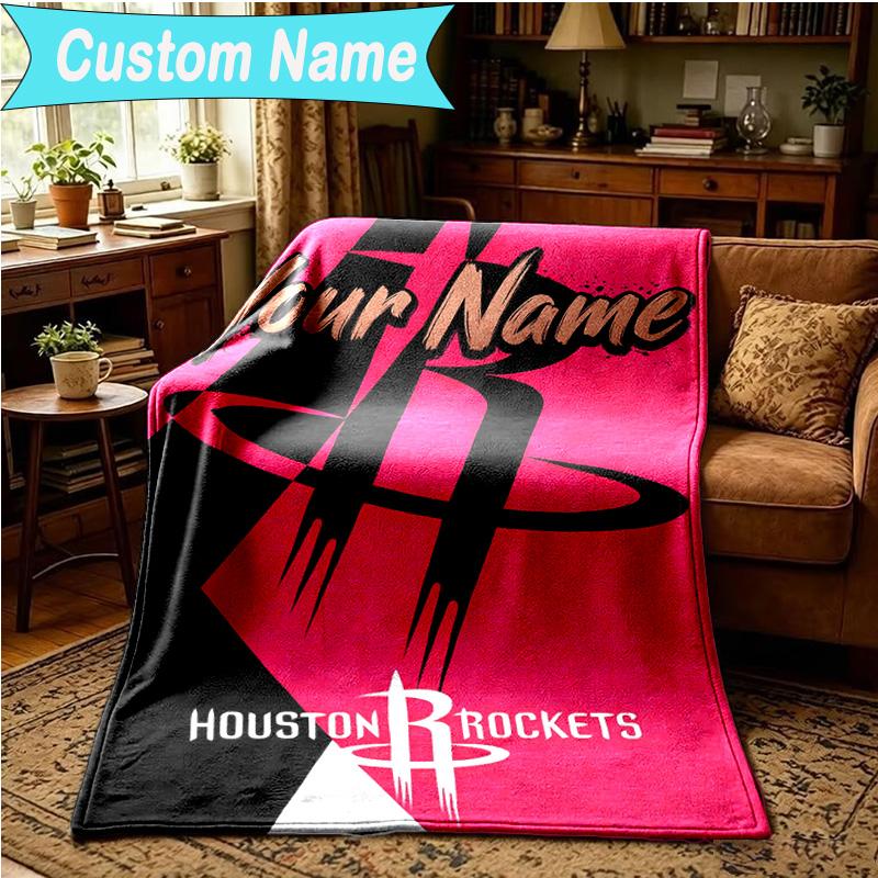 1PC Custom Name Blanket basketball Pride Rockets Flannel blankets Patterns Throw Blanket All-Season Soft Gift for Couch, Bed, Camping, Birthday gifts